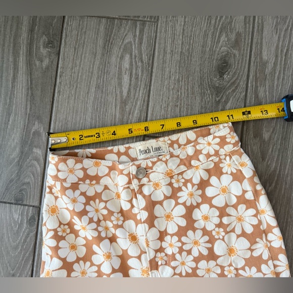 Peach Love California|Boho floral print wide leg bell bottom jeans,neutral tan • - Picture 12 of 15